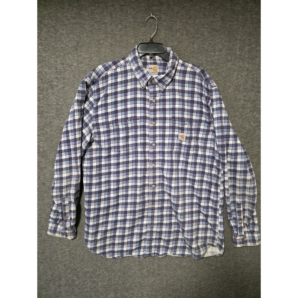 Carhartt FR Men's Blue Plaid LS Button Down Flannel Shirt 2112 CAT2 Size XL Tall